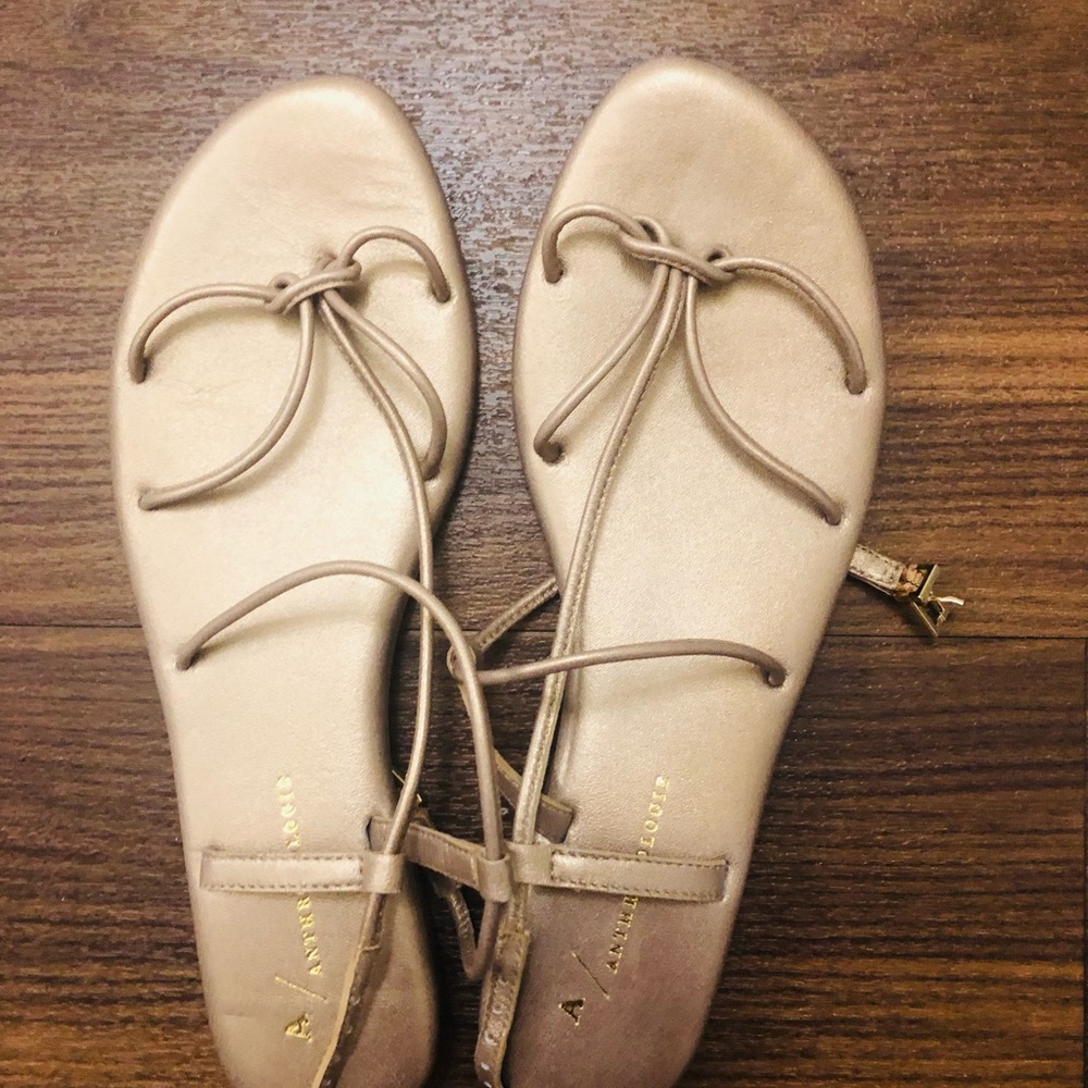 Light gold Anthropologie strappy sandals, never worn. Size 6 but runs small. - Picture 2 of 5